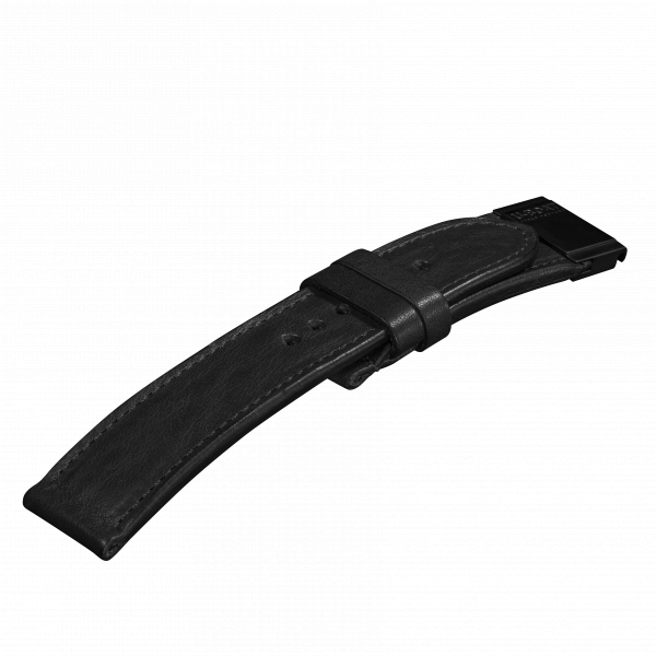 U-Boat Strap 20/20 mm Black Leather Stainless Steel Plate with Black IPB Coating